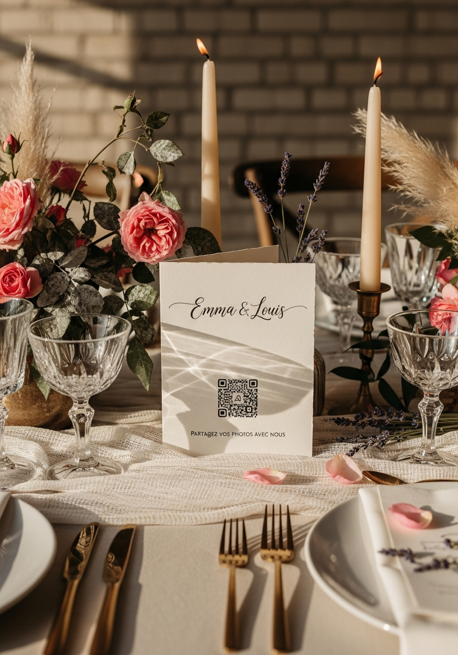 Affiche QR Code Mariage Chic Pampas | Emma & Louis | Invinee