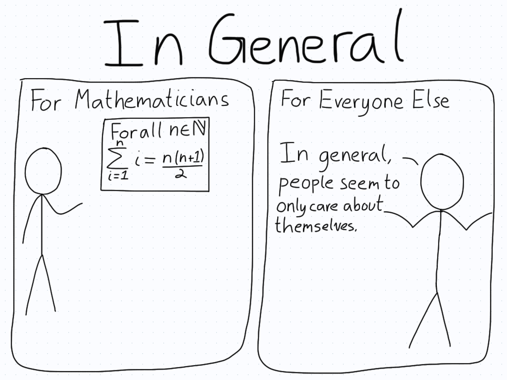 In general means a different thing if you're a mathematician.