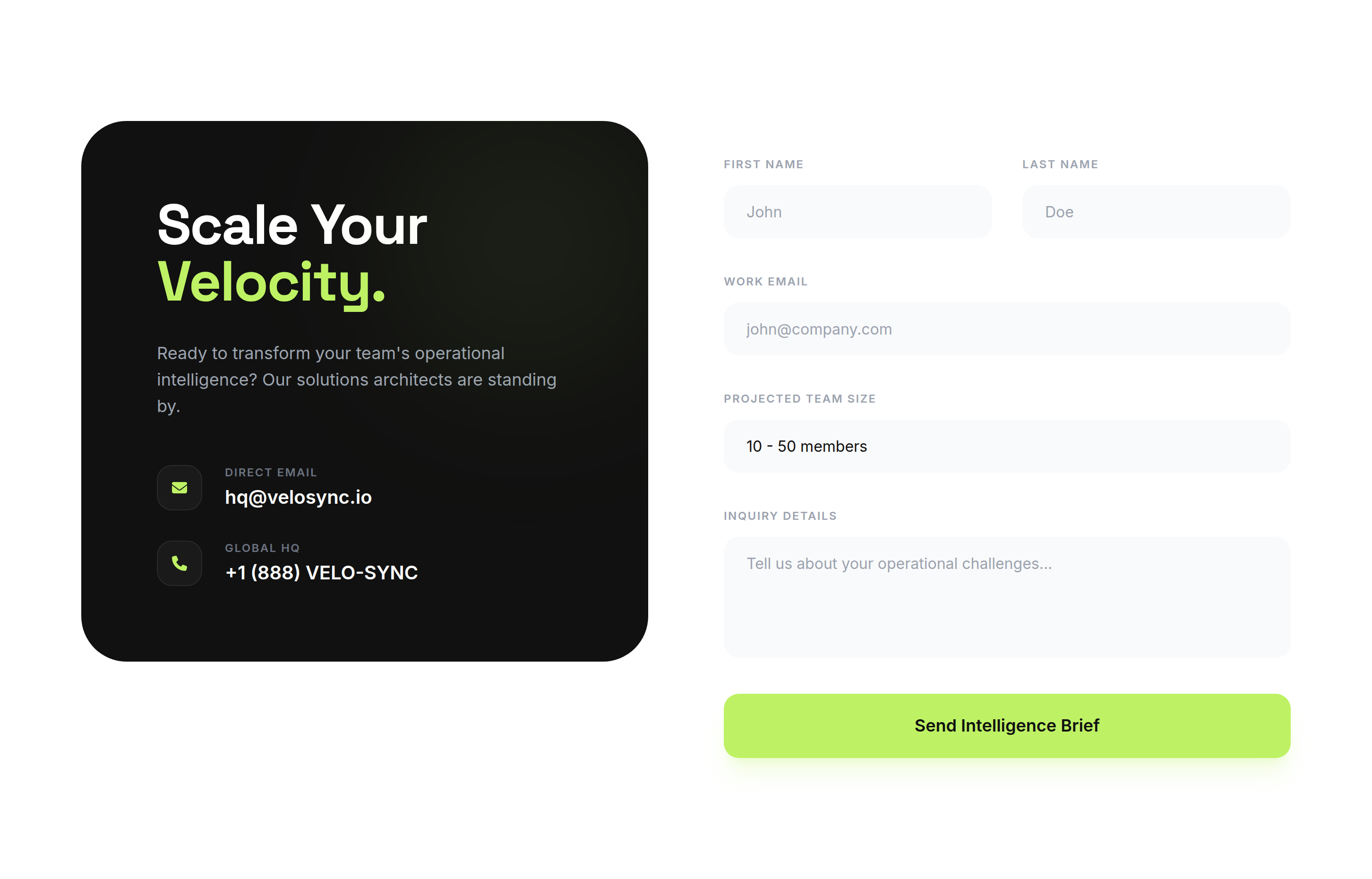 VeloSync Contact preview