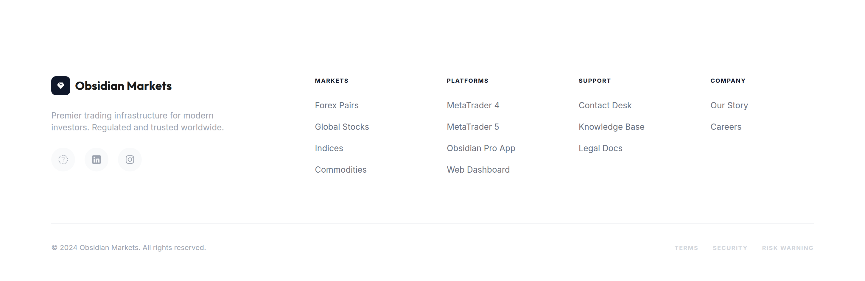 Obsidian Markets Footer preview