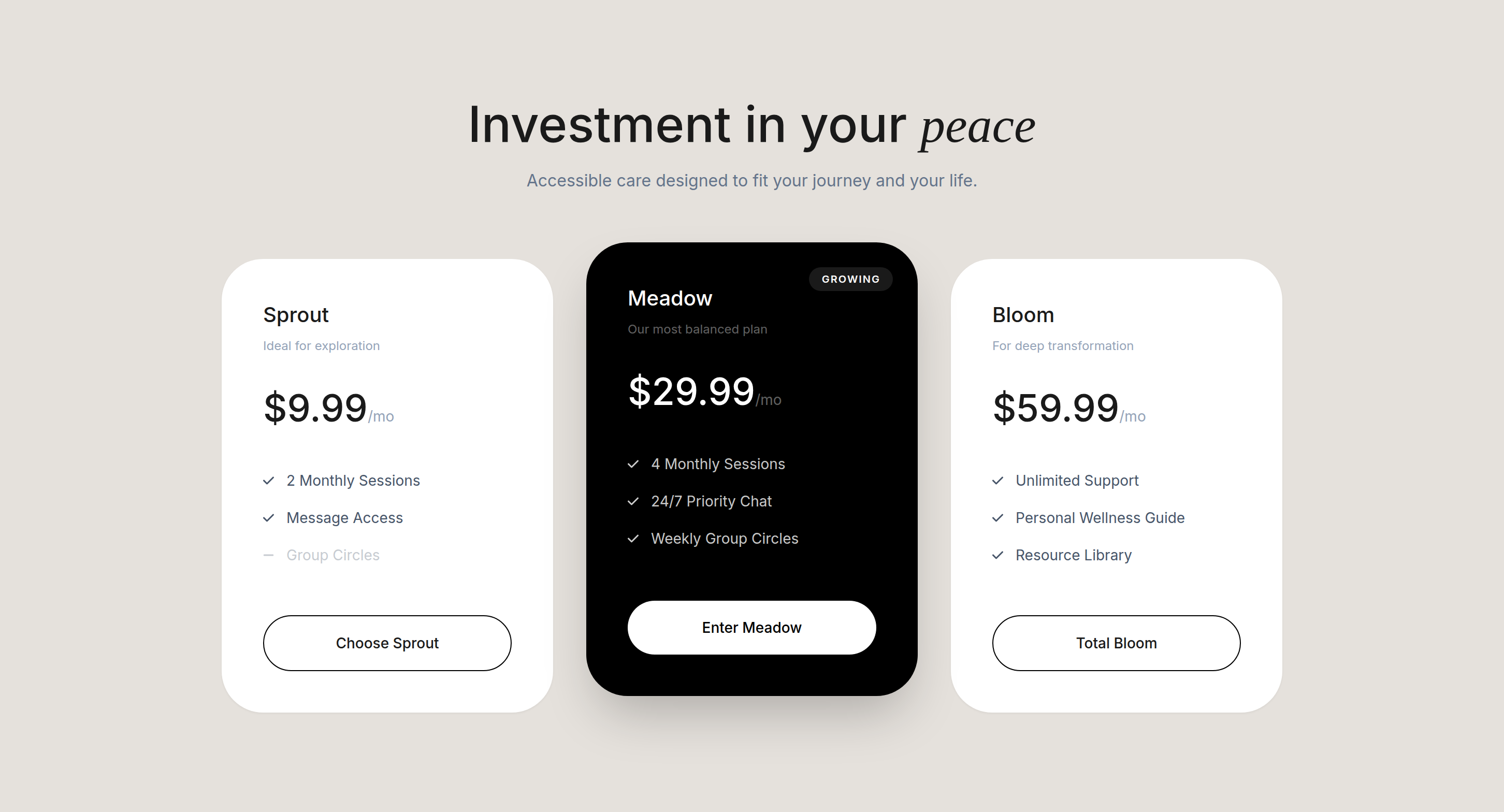 Peaceful Meadow Pricing preview
