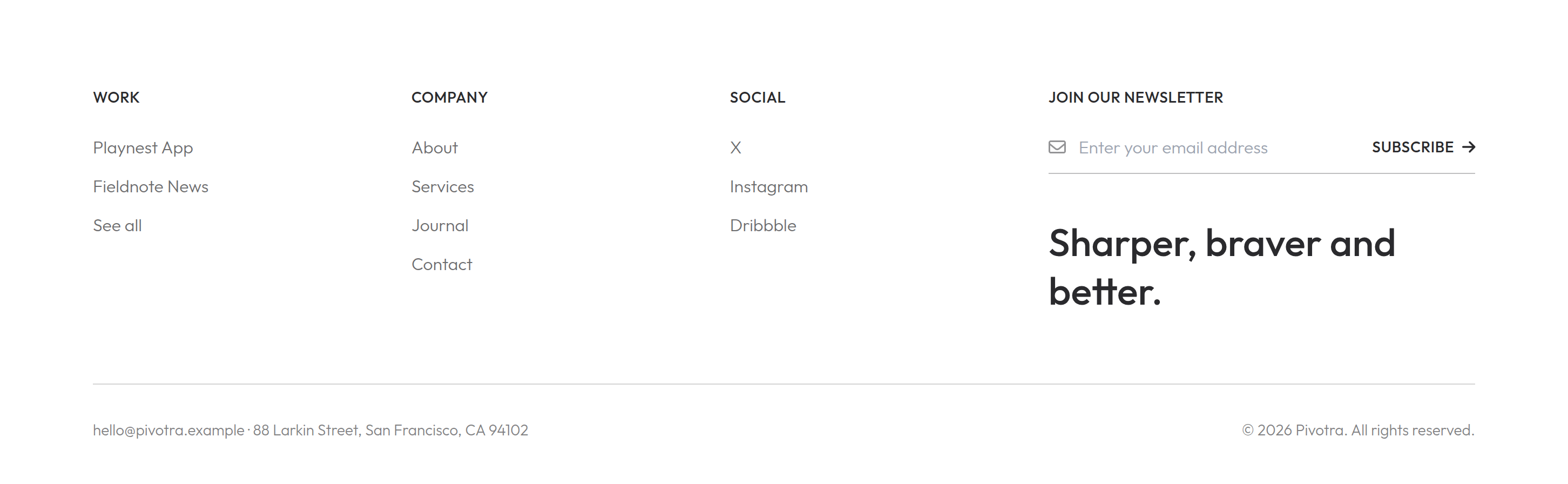 Pivotra Footer preview