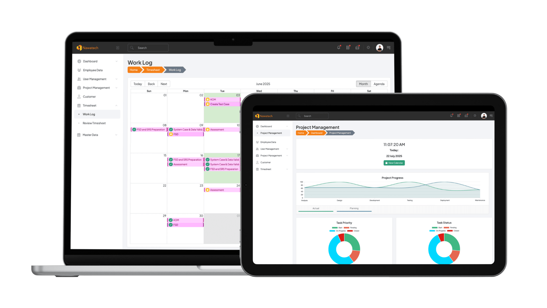 Nawatech Internal Management System on laptop, tablet and phone