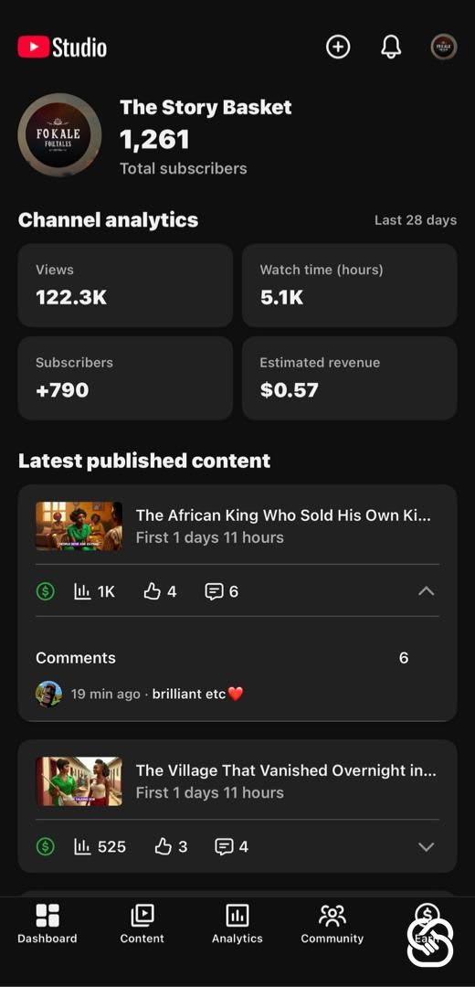 Newly Monetized Folktales YouTube Channel - Nigeria AdSense