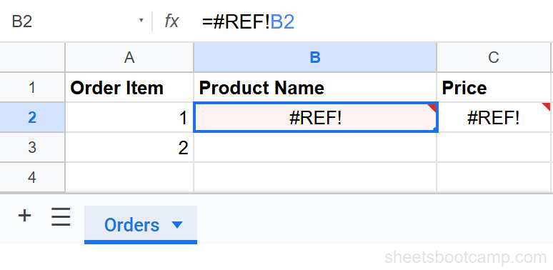 #REF! error in cell B2 after the referenced sheet was deleted or renamed