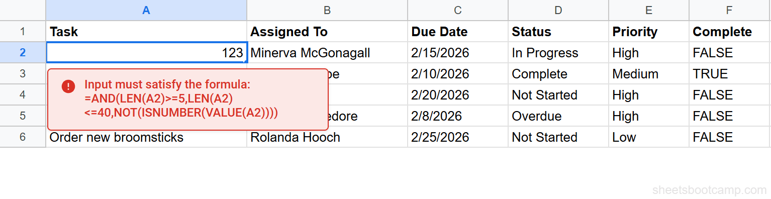 AND formula combining length check and numeric check in data validation