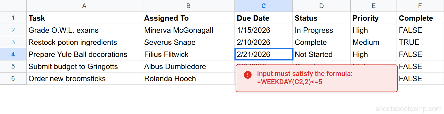 WEEKDAY formula rejecting a Saturday date in data validation