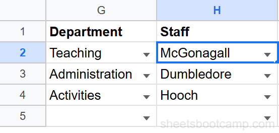 Staff dropdown showing Teaching department members after selecting Teaching