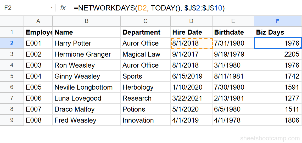 NETWORKDAYS formula with holiday exclusion list