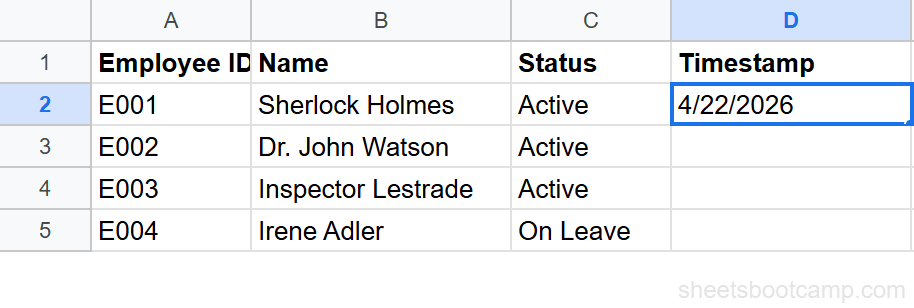 Keyboard shortcut inserting static date in timestamp column