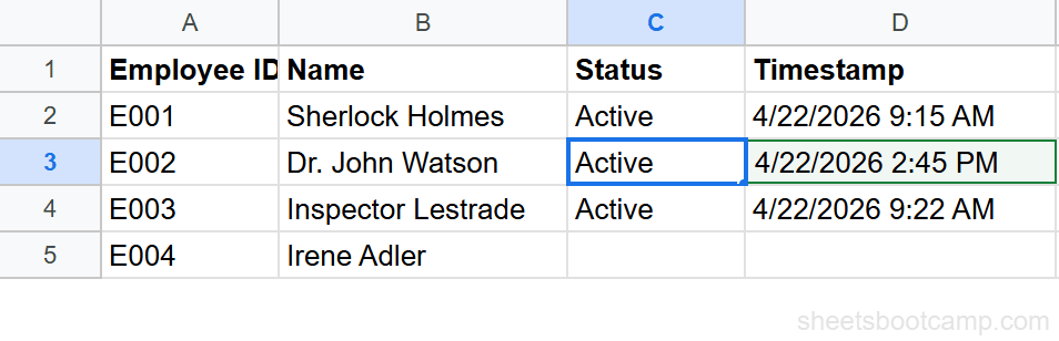 Timestamp automatically appearing in column D after editing column C