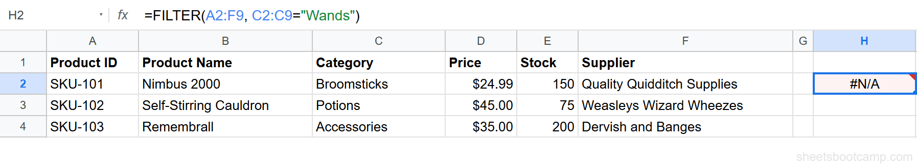FILTER returning #N/A when no rows match the condition