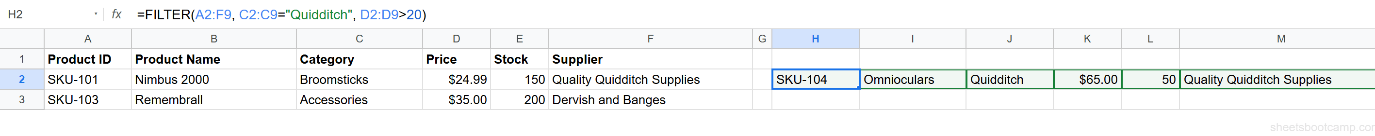 FILTER AND result returning only Omnioculars at $65.00