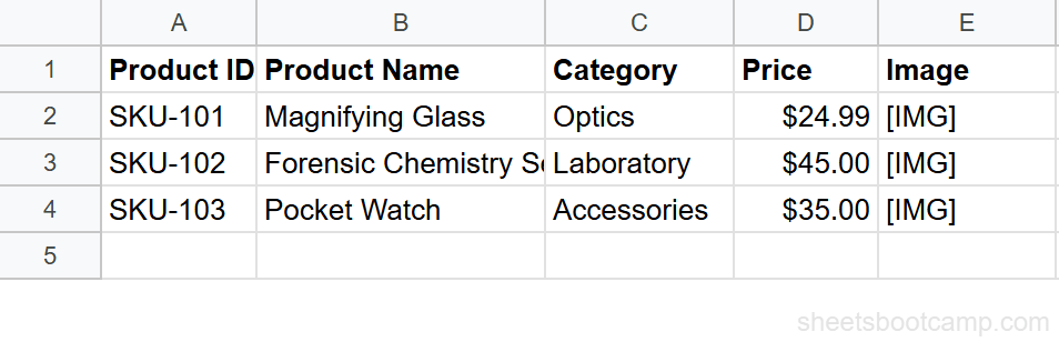 Cell with resized row height showing larger product image