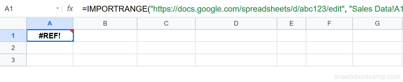#REF error in cell A1 after entering IMPORTRANGE before granting access