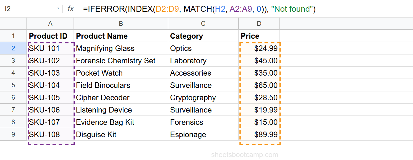 IFERROR wrapping INDEX MATCH to show Not found instead of #N/A