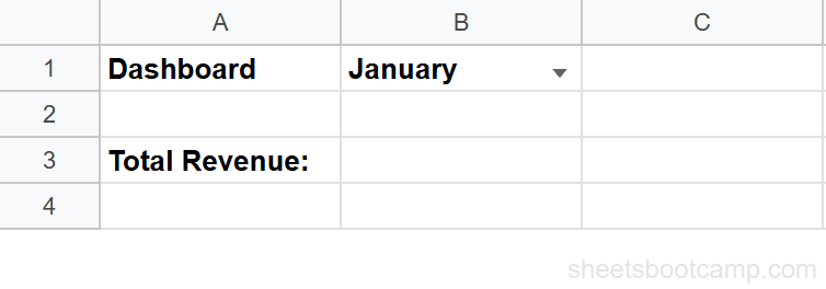 Dropdown in cell B1 showing sheet tab names January, February, March