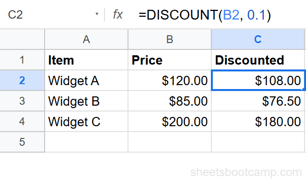Named functions sidebar showing DISCOUNT function definition