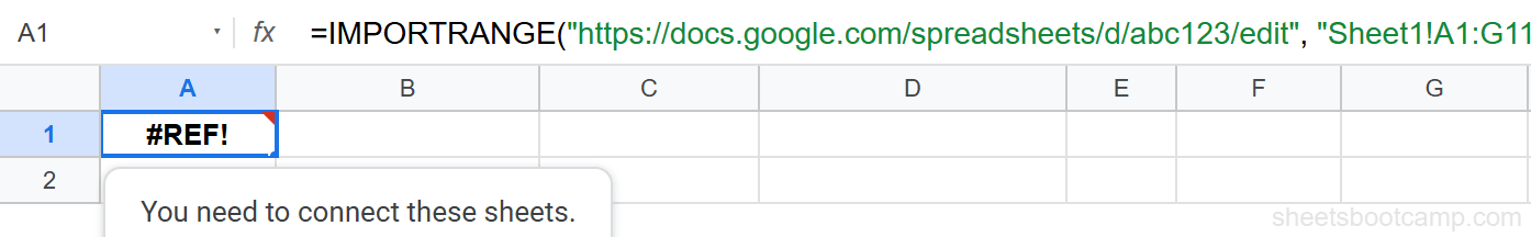 IMPORTRANGE showing Allow access prompt