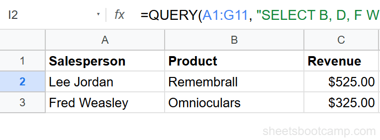 QUERY WHERE with AND combining region and revenue conditions