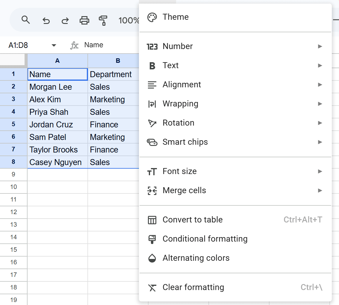 How to Make a Table in Google Sheets (Convert to Table) | Sheets Bootcamp