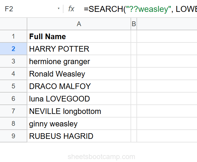 SEARCH function using question mark wildcard to find pattern in text