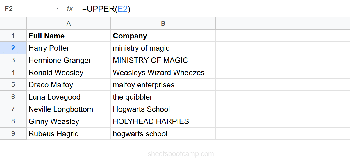UPPER function converting company names to all caps for labels