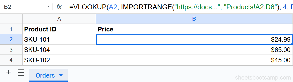 VLOOKUP combined with IMPORTRANGE to reference another spreadsheet