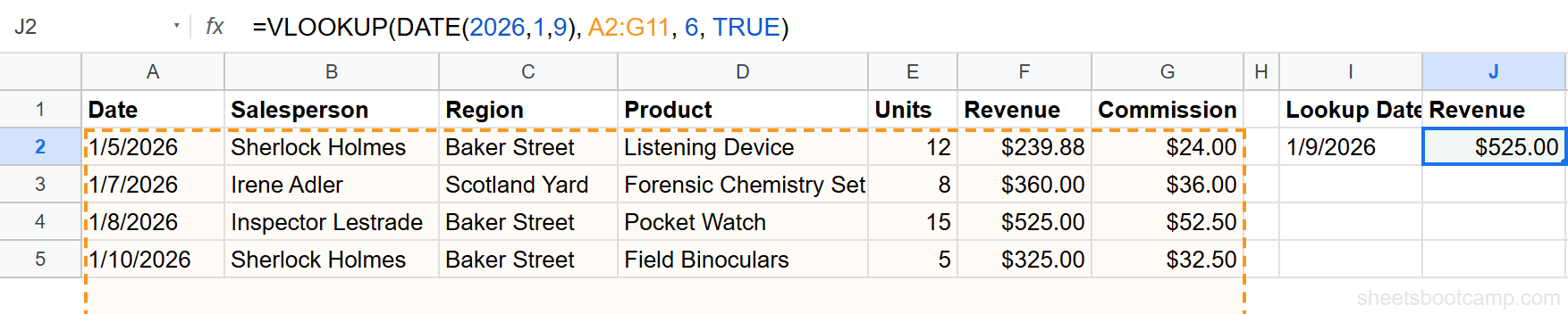 VLOOKUP approximate match finding the closest date on or before January 9