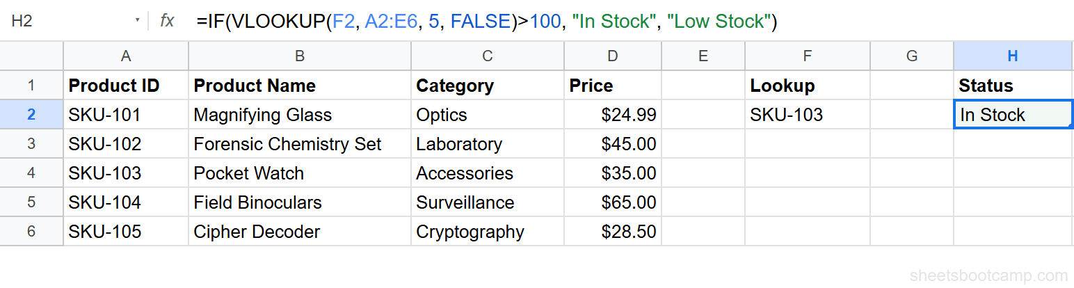 IF using VLOOKUP result to determine stock status
