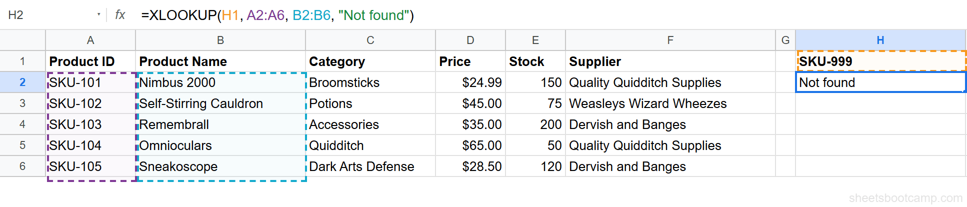 XLOOKUP with missing_value parameter returning Not found for an invalid SKU