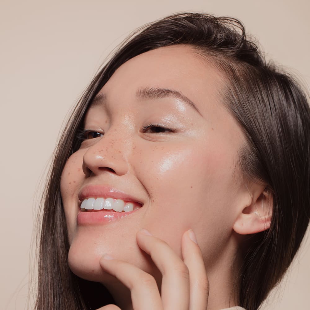Woman Smiling Looking Up