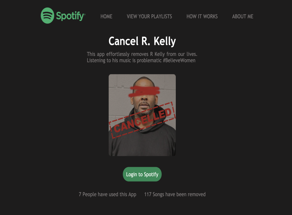 Cancel R Kelly landing page