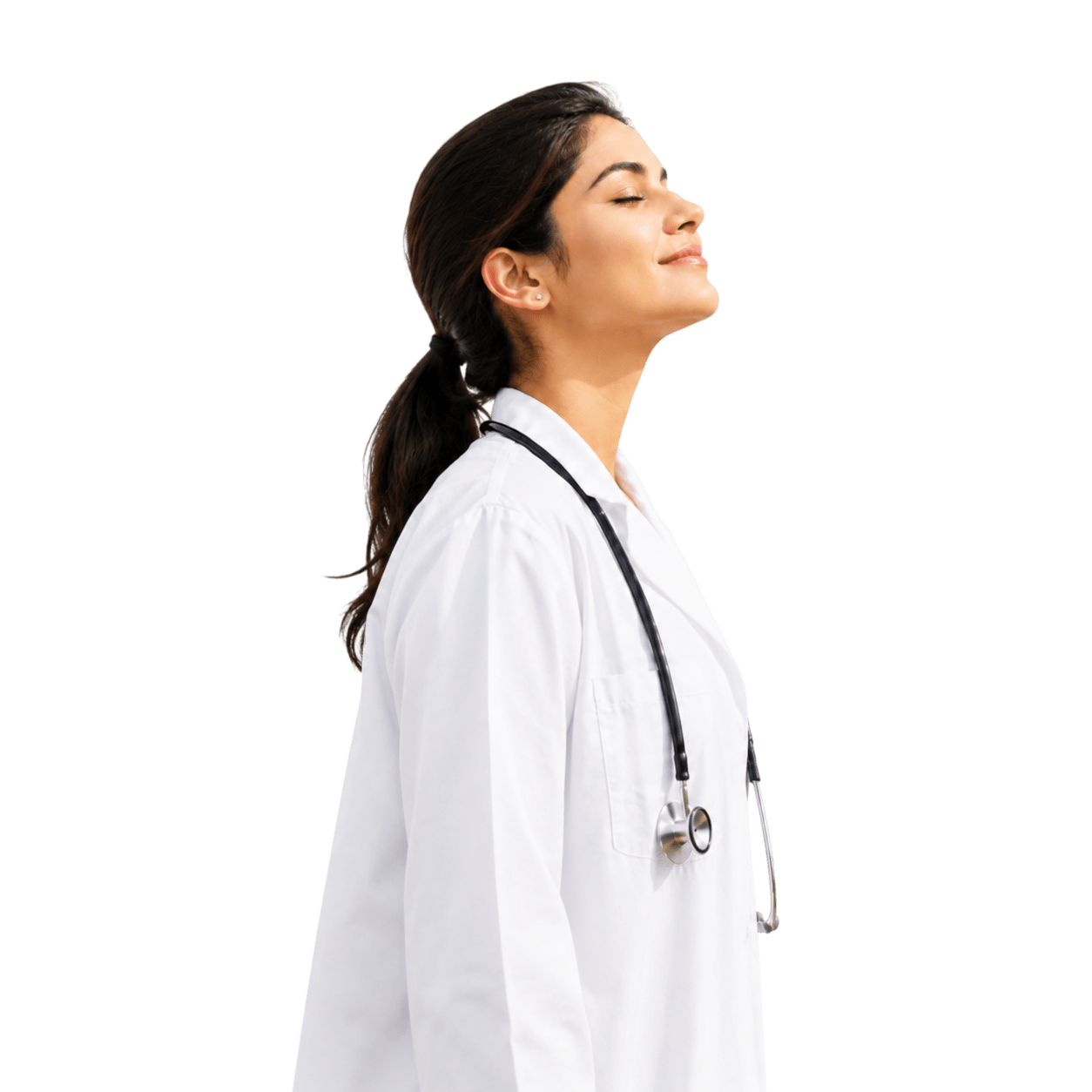 Indian MBBS graduate doctor in a white coat with a stethoscope - study MBBS in Russia