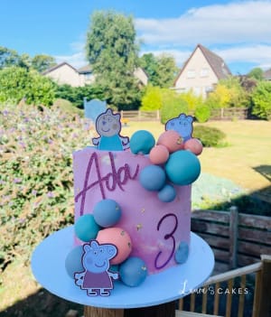 Celebration cake: A pink and blue cake topper