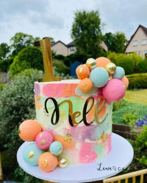 Celebration cake: A number on top and balloons on the top