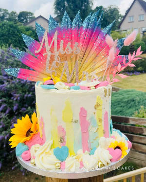 Celebration cake: A colorful design on top