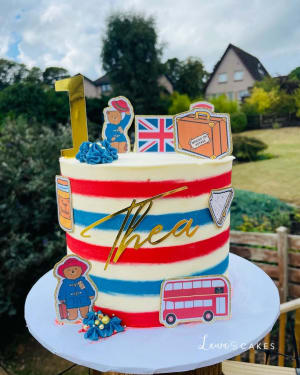 Celebration cake: A british flag and a cake topper