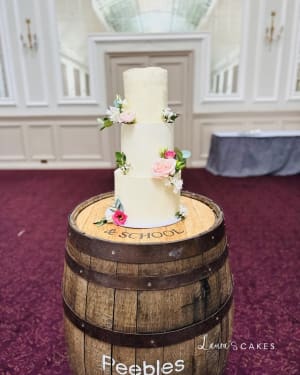 Wedding cake: Sitting on top of a barrel