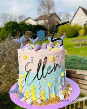 Celebration cake: A number on top and a number on the bottom