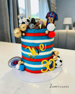 Celebration cake: A football theme on it