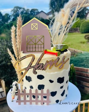 Celebration cake: A farm theme on top