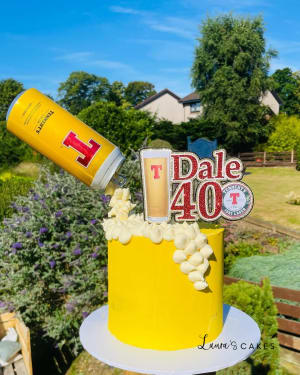 Celebration cake: A beer can and a can of beer