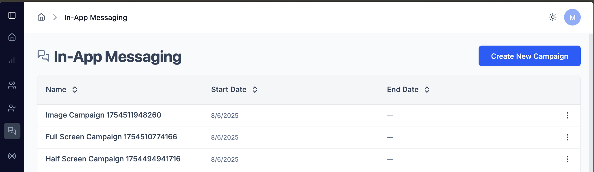 Create New In-App Message Campaign