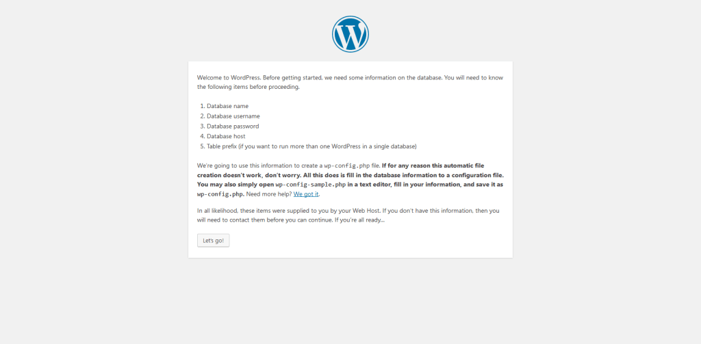 WordPress Setup Configuration step2