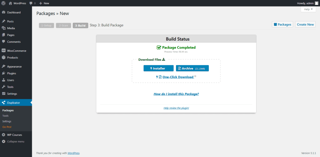 Duplicator Packages step4