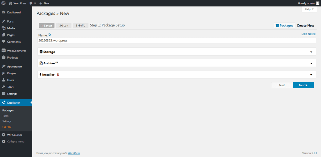 Duplicator Packages step2