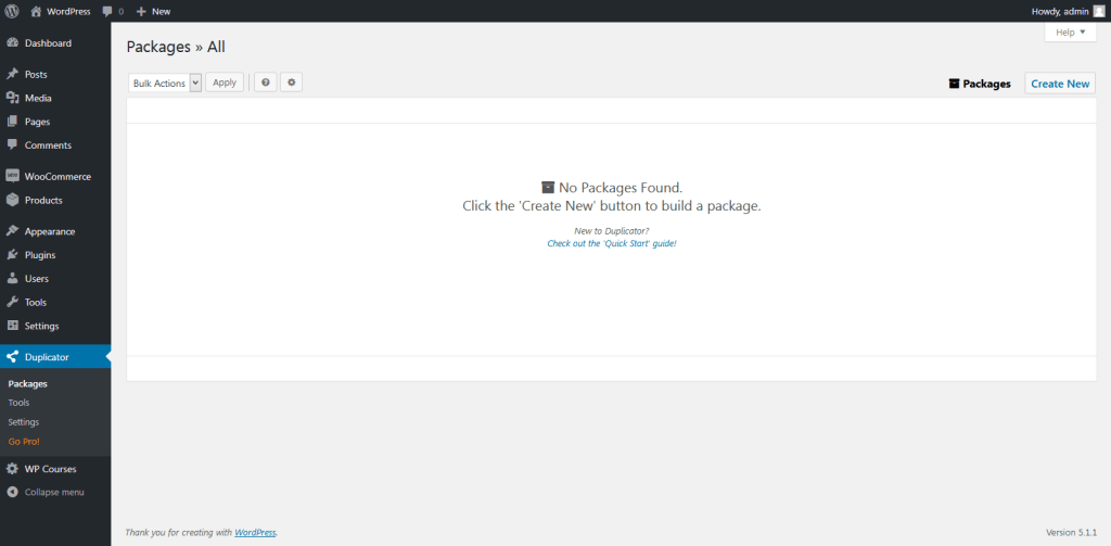 Duplicator Packages step1