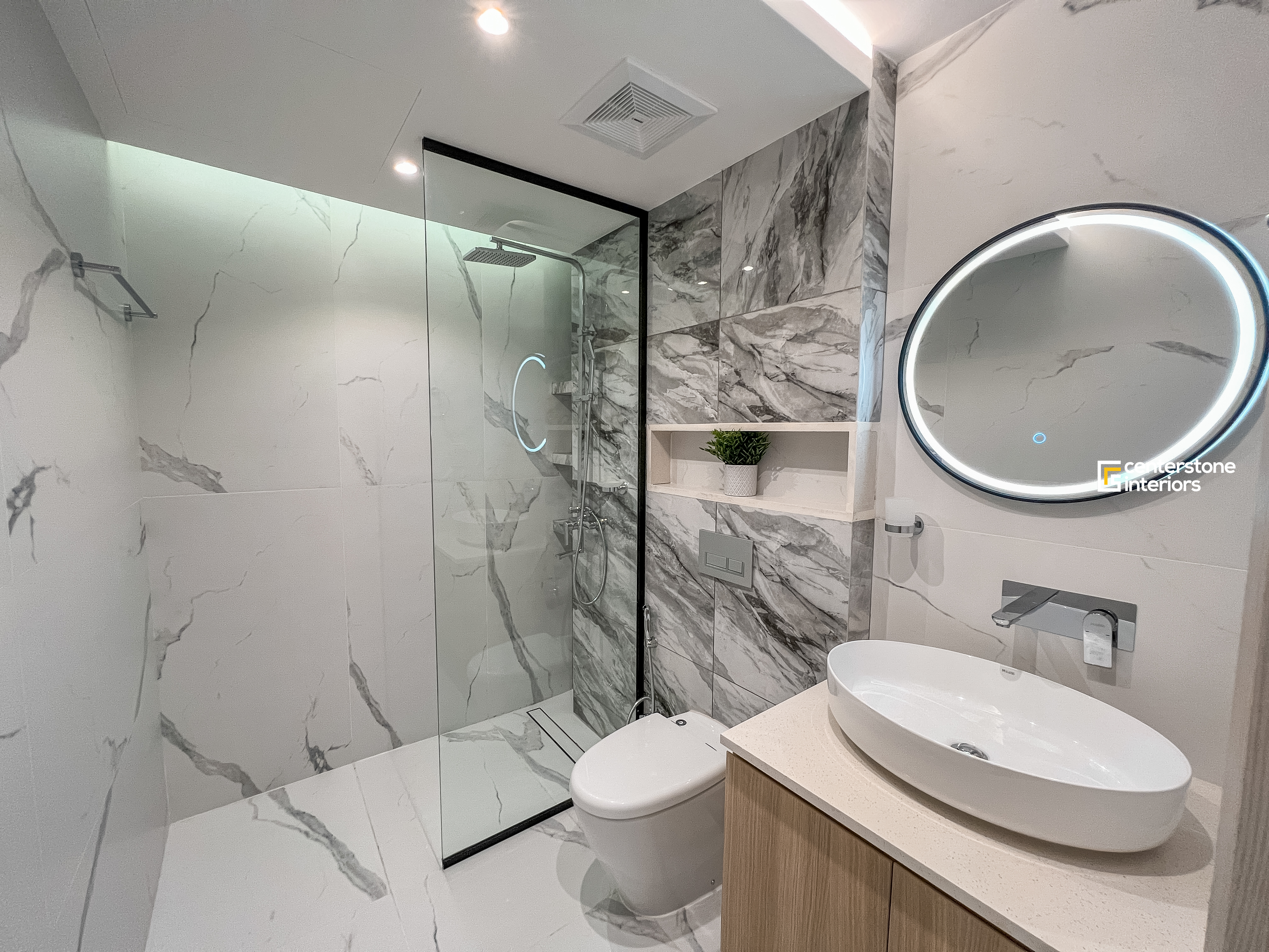 Turnkey interior design and renovation in Dubai with coordinated finishes and completed apartment detailing.