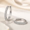925 Sterling Silver Crystal Huggie Hoop Bali Earrings view 2